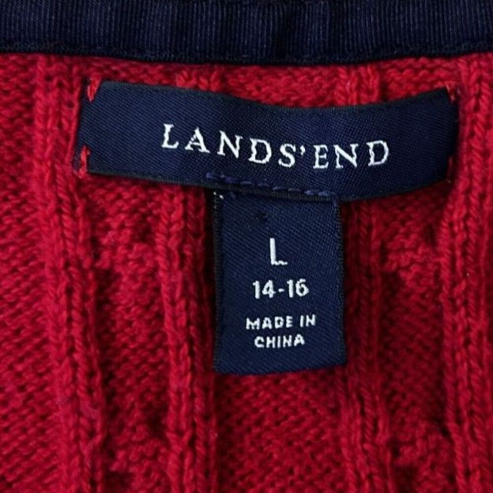 Lands End Womens Red Cable Knit Cardigan Sweater L Preppy Classic Academia Wool - Picture 7 of 12